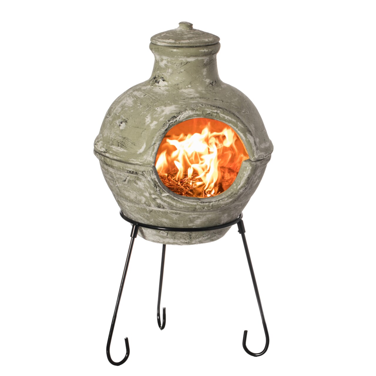 Vintiquewise Beige Outdoor Clay Chiminea Barbecue Firepit Accent Design Charcoal Burning Fire Pit with Sturdy Metal Stand Barbecue